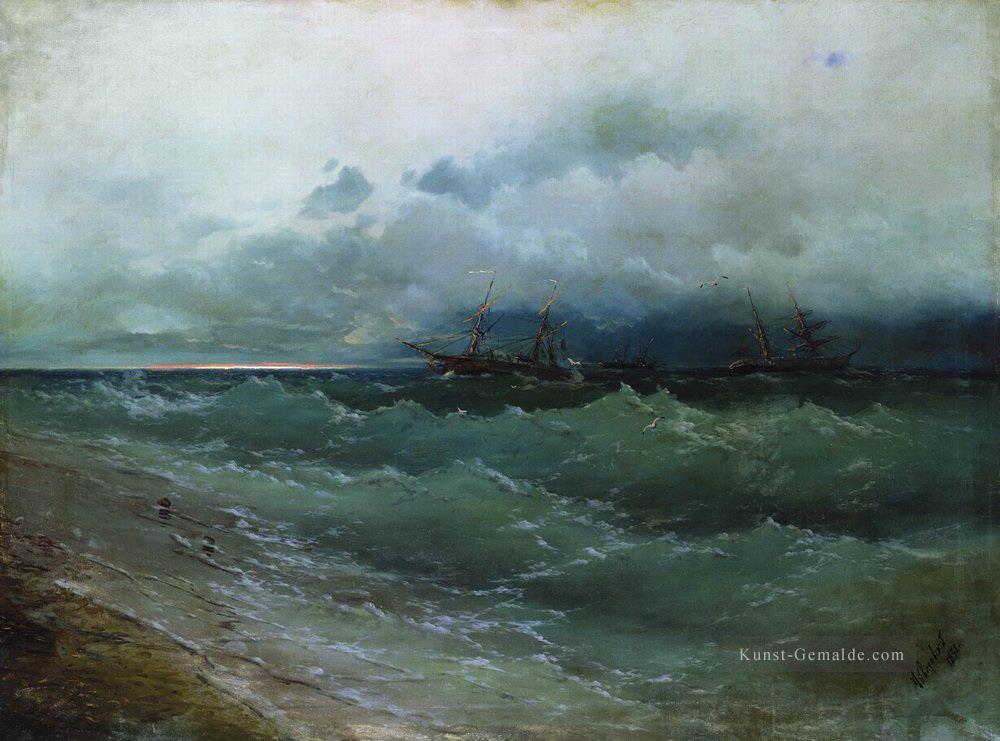 Schiffe im stürmischen Meer Sonnenaufgang 1871 Verspielt Ivan Aiwasowski makedonisch Ölgemälde
